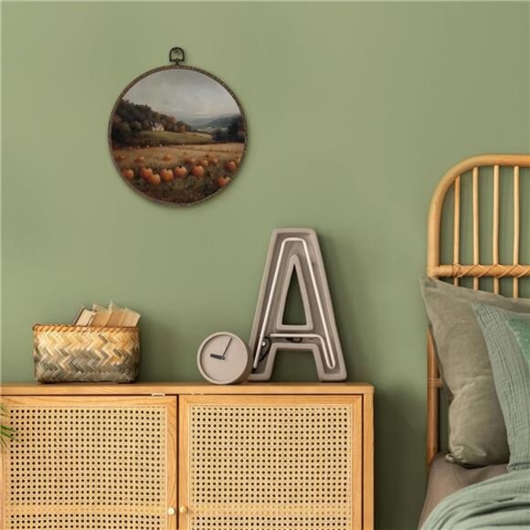 XNXLDYLH‎ Rustic Fall Pumpkin Patch Round Framed Wall Art Decor, Farmhouse - Picture 3 of 8